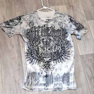 Mens AFFLICTION Tshirt tattered Worn Demolished sz L Cotton Shirt